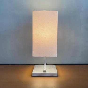 Imagem de Abajur luminária de Mesa Clássico Quadrado Escovado Com Interruptor Com Cúpula Bege Ref 49 Decoração Casa e Sala, Escritório, Quarto, cama