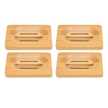 Imagem de Suporte de saboneteira de bambu, 4 peças, elegante, autodrenante, bandeja de sabonete para casa, banheiro, hotel, elegante, material de bambu, 12x8x1.2cm