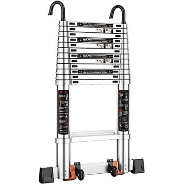 Imagem de OKUOKA Escadas, escada telescópica de extensão portátil de alumínio, escada dobrável multiuso resistente com pés e ganchos à prova de deslizamento para carga diária doméstica 150 kg/150 kg/5,7 m