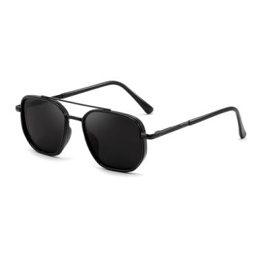 Imagem de FEISEDY Óculos de sol aviador polarizados para homens, armação de metal retrô quadrada com proteção UV 400, lentes TAC B0329, Preto/cinza, 56mm