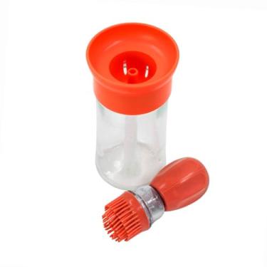 Imagem de Dispenser de Óleo e Azeite com Pincel de Silicone, Vidro 180ml, 2 em 1 Conta-Gotas 9ml, Laranja