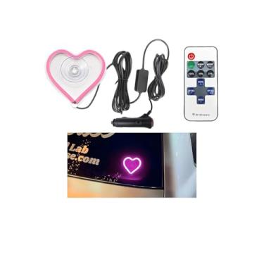 Imagem de FALVFUN Luz ambiente de LED para carro, luz neon de veículo USB Love Heart com controle remoto para triângulo ou janela traseira, acessórios de decoração de lâmpada de atmosfera interior automotiva