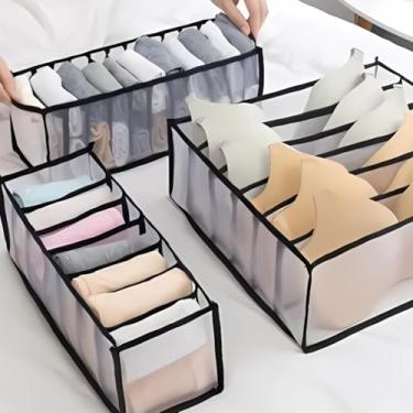 Imagem de Organizadores de Gaveta Dobráveis para Roupas Íntimas, Sutiãs e Calcinhas, 32x12x12 cm, Kit com 3 Peças