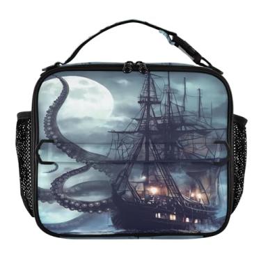 Imagem de Blueangle Lancheira de navio pirata para homens, mulheres e adultos, lancheira pequena para trabalho de escritório, piquenique - bolsa térmica portátil reutilizável (650)