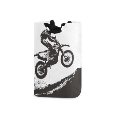 Imagem de Blueangle Cesta de roupa suja dobrável de motocross com alças – Saco de cesto de roupa suja dobrável à prova d'água | Solução de armazenamento de roupas que economiza espaço para dormitório doméstico