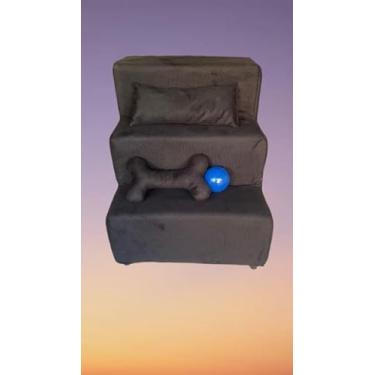 Imagem de NicoBia Escadinha Pet para Cães Pequenos, 3 Degraus em Suede, com Travesseiro, Osso e Bolinha, Estrutura MDF, para Sofá e Cama, 42x30x32 cm (Preto)