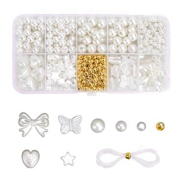 Imagem de Kit de fabricação de pulseiras de pérolas sortidas de 520 peças, laço de flor, borboleta, coração, letra de cly, espaçador de ouro, berloques fofos de acrílico para fazer pulseiras de joias
