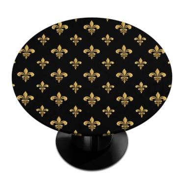 Imagem de cfpolar Toalha de mesa redonda com elástico, Fleur De Lis, impermeável, à prova de óleo, toalha de mesa redonda para piquenique ao ar livre, lavável, reutilizável, decoração interna, capa de mesa para