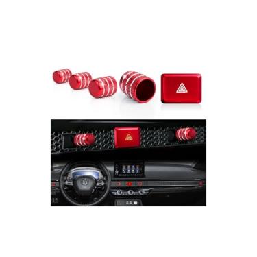Imagem de DvlynAuroa Acessórios interiores para Honda Civic 2022-2025 & CRV & Acura Integra 2023-2025, conjunto de acabamento de liga de alumínio com 5 peças - capa de botão de luz de aviso de perigo, tampas de