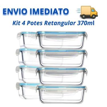 Imagem de Kit Com 4 Potes De Vidro Hermético Retangular 370ml Premium - Futuro