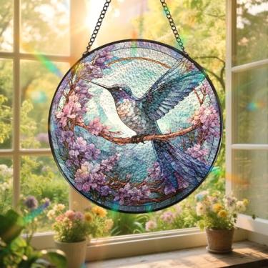 Imagem de LIRAVENO Vitral para pendurar na janela – Decoração de beija-flor, apanhador de sol com ganchos e corrente, ornamento interno e externo, decoração de jardim, arte de parede, Natal, Ano Novo, presentes