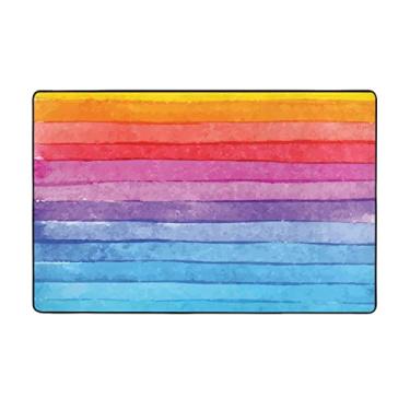 Imagem de ZERAOKE Tapete listrado colorido arco-íris 8,25 x 1,5 m, tapetes de área de fazenda para sala de estar, decorativo, lavável, antiderrapante, tapetes modernos e macios para quarto, sala de jantar, sala