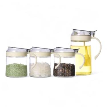 Imagem de Conjunto de Potes de Vidro para Temperos com Colher, 4 Peças, 350ml, com Jarra de 500ml