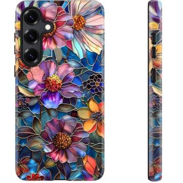 Imagem de DEENAKIN Capa fofa para Samsung Galaxy S24 Plus - compatível com carregamento sem fio - silicone macio de camada dupla + capa rígida - Design elegante de flores silvestres - Capa de telefone chique