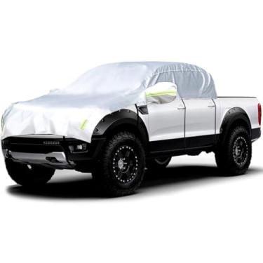 Imagem de Konnfeir Capa de para-brisa para metade do carro, capa de carroceria para todas as estações, capa de proteção solar, capa de neve, impermeável, poliéster 210D com algodão (ajuste pickup (cabine de