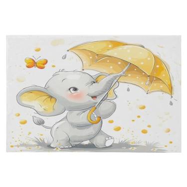 Imagem de Wassud Tapete de porta bonito de elefante de desenho animado 61 x 89 cm, tapete de área lavável antiderrapante com suporte de borracha, tapete macio e macio para sala de estar, quarto, entrada