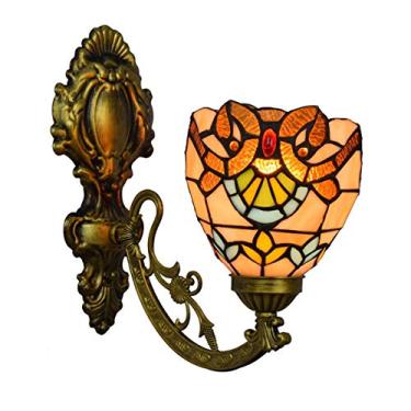 Imagem de Arandela de parede estilo Tiffany vintage mediterrânea com vitrais, instalação com iluminação para cima e para baixo, ideal para quarto, sala de estar, corredor e varanda, soquete E27, estil