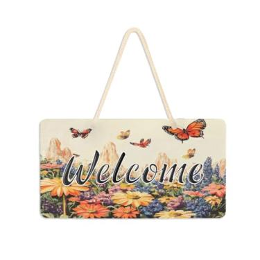 Imagem de Burbuja Placa de boas-vindas retrô de flores silvestres para porta da frente, placa de boas-vindas de PVC para decoração de férias, 15 x 28 cm
