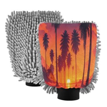 Imagem de STAYTOP Luvas de lavagem de carro de coco tropical, 2 peças, luvas de microfibra de chenille, sem arranhões, panos de esponja de lavagem ultra absorventes para carros, limpeza doméstica - M
