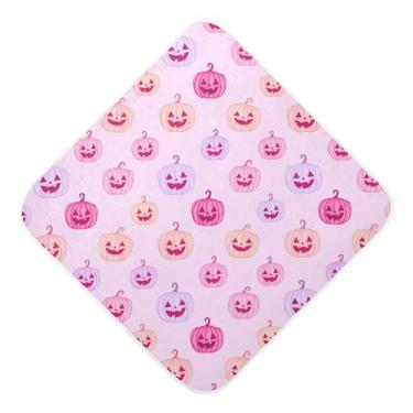 Imagem de Burbuja Toalha de banho de bebê pastel Halloween Jack O Lantern Faces - Toalha com capuz de algodão musselina absorvente macia para recém-nascido, 76 x 76 cm