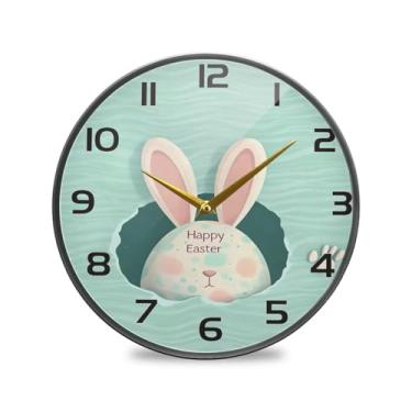 Imagem de YETTASBIN Relógio de parede acrílico com ovo de coelhinho da páscoa - Silencioso, sem tique-taque, operado por bateria, relógio redondo decorativo criativo para cozinha, sala de estar, banheiro