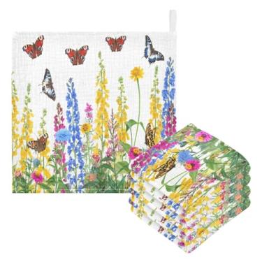 Imagem de Kigai Lindas toalhas de banho de flores e borboletas, 5 peças de toalha absorvente ultra macia, toalha de rosto de banho para recém-nascido, lenços umedecidos naturais reutilizáveis para pele sensível