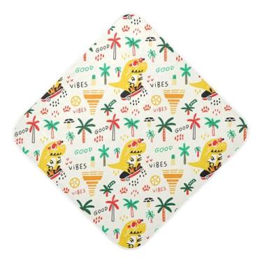 Imagem de Burbuja Toalha de banho de bebê de dinossauros de desenho animado - Toalha com capuz de musselina macia e absorvente para recém-nascidos e bebês, 89 x 89 cm