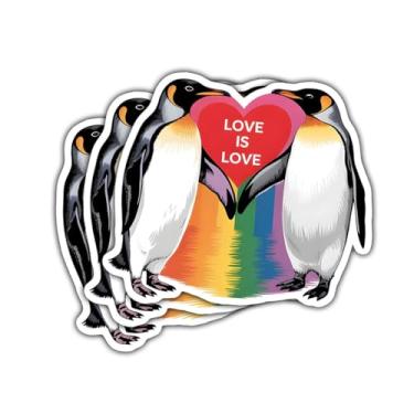 Imagem de 3 peças de adesivos Love is Love Penguin orgulho lésbico, decalque de vinil fofo LGBTQ+ para meninas, adolescentes, adultos, laptop, carro, garrafa de água, scrapbook, caderno, diário, acessório para