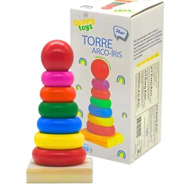 Imagem de Brinquedo Educativo de Madeira Infantil – Torre de Encaixar Argolas Coloridas para Coordenação Motora, Cores e Tamanho – Brincadeira Criativa e Desenvolvimento Cognitivo