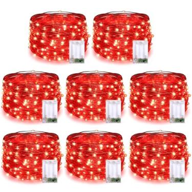 Imagem de YEGUO Pacote com 8, 50 luzes LED de fada, operadas por bateria, vermelho