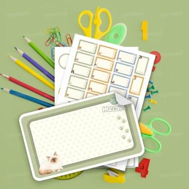 Imagem de Kit de Etiquetas Escolares Gatos 01 sem personalização, etiquetas em branco para material escolar infantil