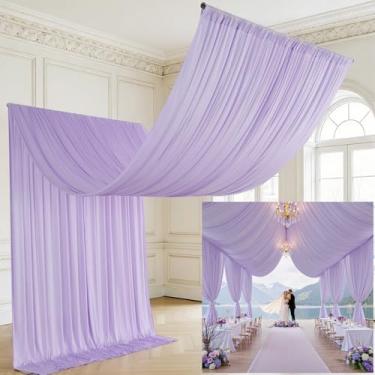 Imagem de Cortinas de teto roxas lilás de 5 pés × 20 pés para festas de casamento, 4 painéis, cortina de teto de 5 × 20 pés para tenda de cobertura, sem rugas, cortinas de lavneder para eventos, igreja, palco