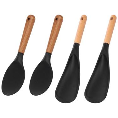 Imagem de ZFLYCANP Conjunto de colher de espátula de silicone, espátula multifuncional para cozinhar com cabo de madeira, colher de arroz de silicone, alta e baixa temperatura, fácil aderência para panelas