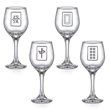 Imagem de LemonRoad 4 peças de taças de vinho Mahjong engraçadas de Mah Jong suprimentos de festa para a noite, presentes para amantes de Mahjong, decorações de festa de aniversário e dia de brincadeiras em