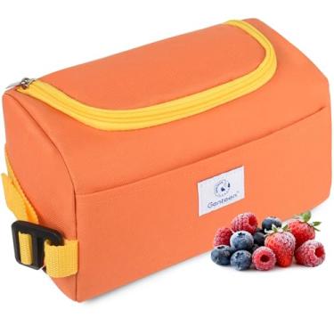 Imagem de Genteen Lancheira congelável, bolsa de lanche congelável construída com bolsas de gelo, bolsa térmica pequena, reutilizável, fecho de zíper com alça de fivela para viagem/escola/trabalho, laranja