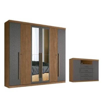 Imagem de Guarda Roupa +1Cômoda QC358 Jatobá/Grafite - Santos Andirá