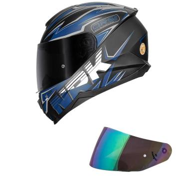 Imagem de Capacete Norisk Razor Ghost Preto e Azul Fosco Mais Viseira Camaleão