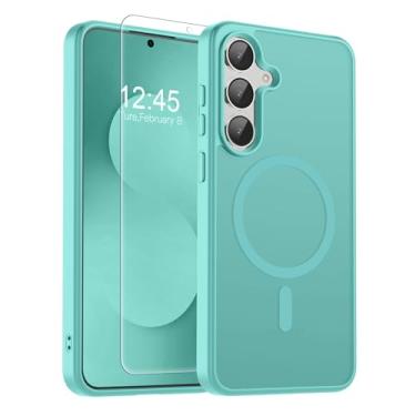 Imagem de SUPFINE Capa magnética para Samsung Galaxy S25 FE com protetor de tela, (compatível com MagSafe) (proteção contra quedas de grau militar), fina, translúcida, à prova de choque, azul e verde
