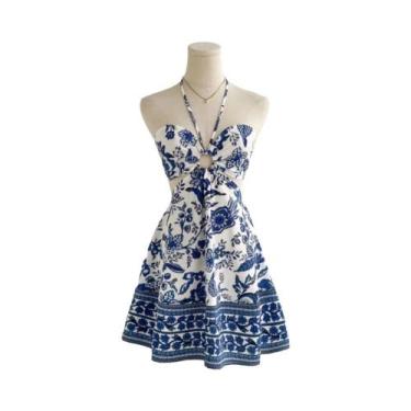 Imagem de Vestido Feminino Estampado Floral Com Decote Halter Sexy E Moderno Par