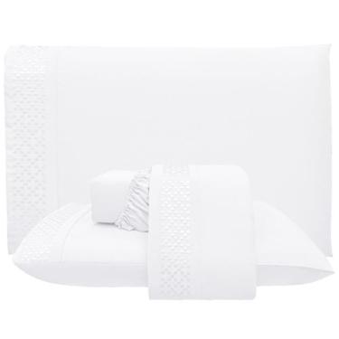 Imagem de Jogo de Lençol Queen Quadratto Bordado 300 Fios Micropercal 4 Peças - 