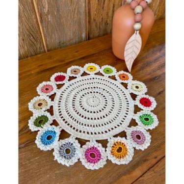 Imagem de Sousplat Bandeja 37cm Barbante Fino Moeda Colorida Crochê (Tons de Verão)