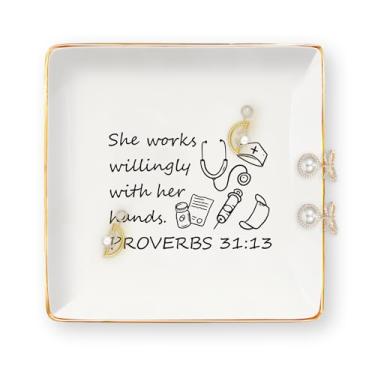 Imagem de Presentes de enfermeira para mulheres – presentes para enfermeiras bandeja de joias de cerâmica prato de bijuteria prato bugiganga formatura dia de ação de graças agradecimento de Natal amamentação