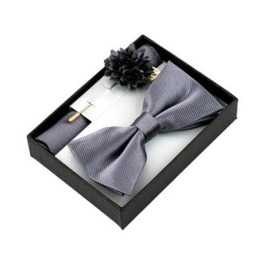 Imagem de Conjunto De Gravata Borboleta Floral Masculina Com Lenço De Bolso, Bro