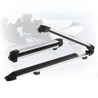Imagem de VEVOR Rack de teto para esqui e snowboard, carrega até 6 pares de esquis ou 4 pranchas de snowboard, 2 peças de suporte universal de alumínio para teto de carro com trava e enchimento de borracha para
