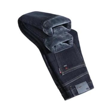 Imagem de Calças Jeans Térmicas De Inverno Para Homens Em Tamanho Grande, Forrad