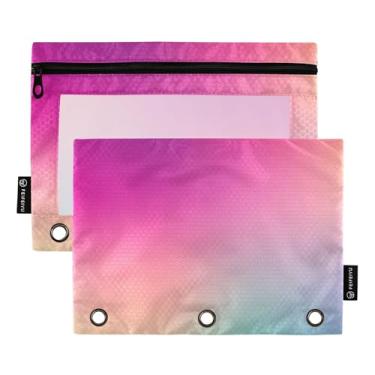 Imagem de Bolsa para lápis com 3 argolas dégradé rosa azul zíper bolsa lápis lápis floral escola pasta transparente bolsos giz de cera 25 cm x 18 cm, 2 pacotes