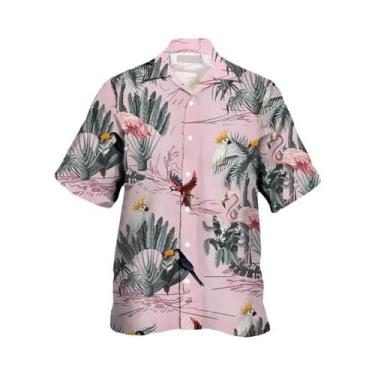 Imagem de Camisa Havaiana Floral 3D Para Homens E Mulheres Com Estampa De Papaga