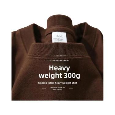 Imagem de Camiseta De Algodão Pesado Azul Claro De Manga Curta 300g Casual Solta