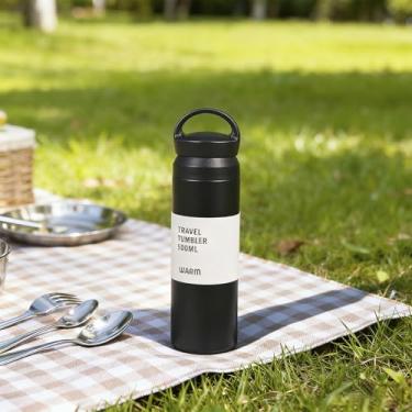 Imagem de Garrafa esportiva com isolamento de parede dupla de 482 g - mantém quente/frio por 24 horas, à prova de suor, durável, perfeita para academia e atividades ao ar livre - preta