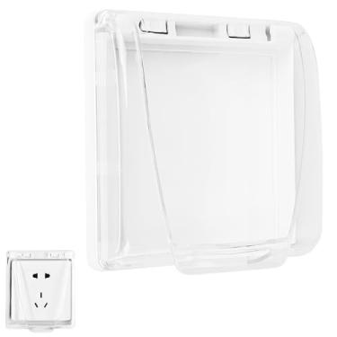 Imagem de ReignSword Capa de tomada elétrica à prova d'água para uso externo com alça, protetor de tomada de parede de plástico, capa de tomada externa à prova de intempéries para banheiro, cozinha e varanda